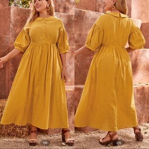 NWT- Peter Pan Collar Lantern Sleeve Yellow A-Line Maxi Dress- Size 3X